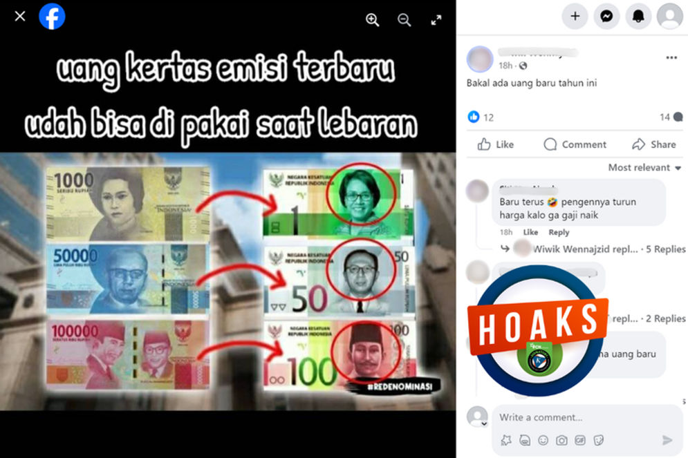 Hoaks: Uang Kertas Emisi Terbaru Bergambar Sri Mulyani Beredar di Facebook