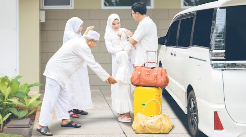 Ilustrasi keluarga yang mudik lebaran.