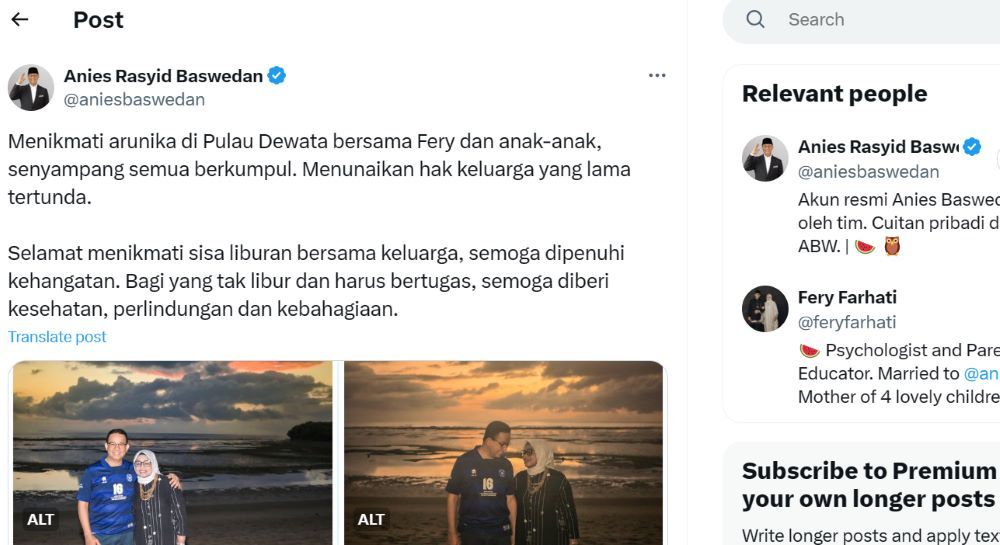 Unggahan Anies Baswedan yang memicu trending topik di sosial media X