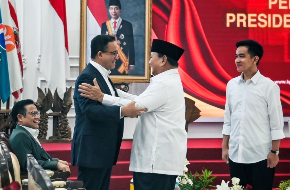 Capres 01 Anies Baswedan dan Pesiden Terpilih, Prabowo Subianto bertemu dalam pengumuman penetapan Presiden RI Terpilih oleh KPU.