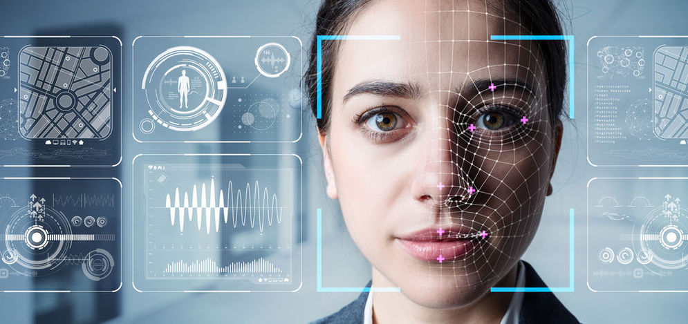 Ilustrasi biometrik dengan pengenalan wajah