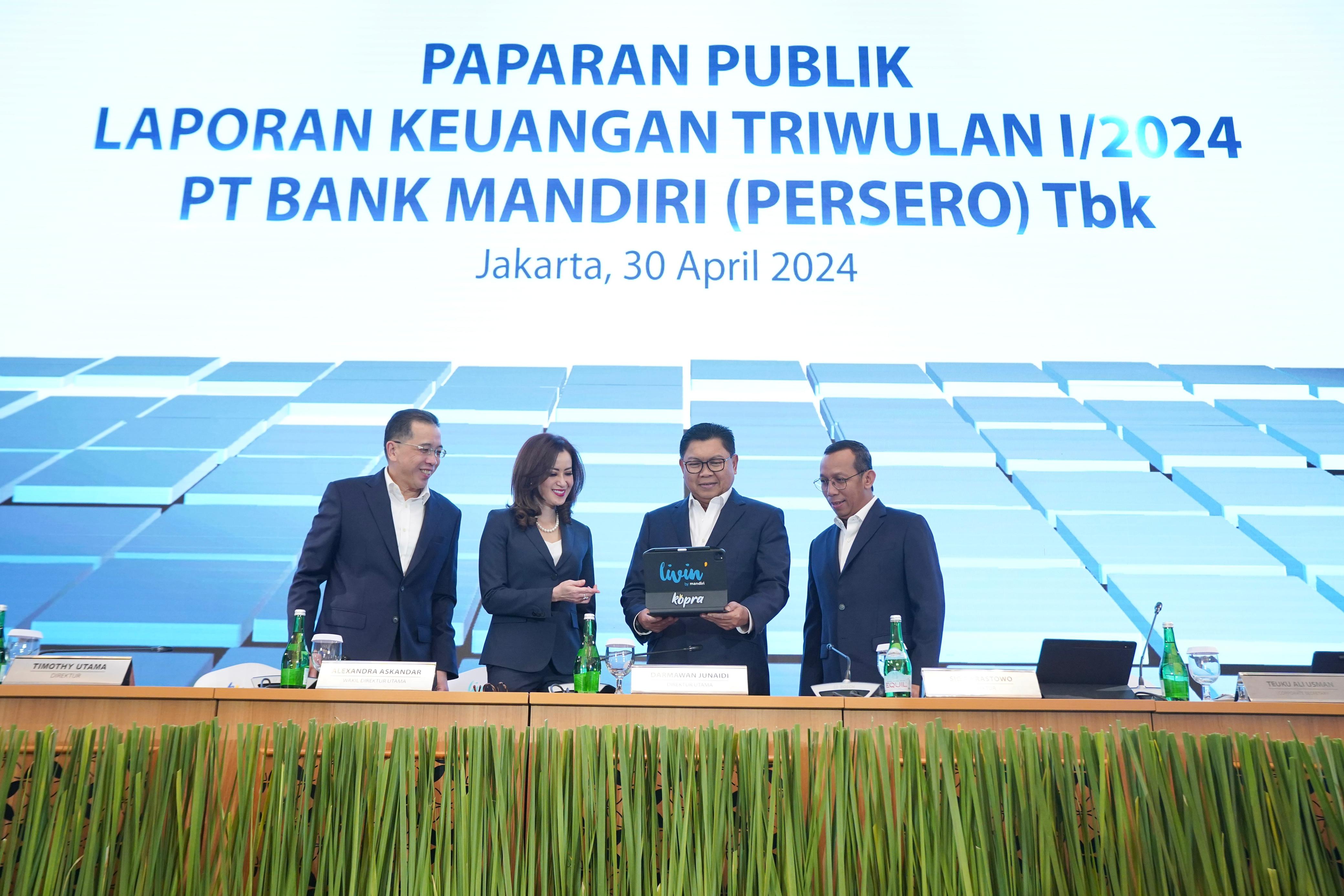 Pemaparan kinerja keuangan kuartal I-2024 PT Bank Mandiri (Persero) Tbk (BMRI). 