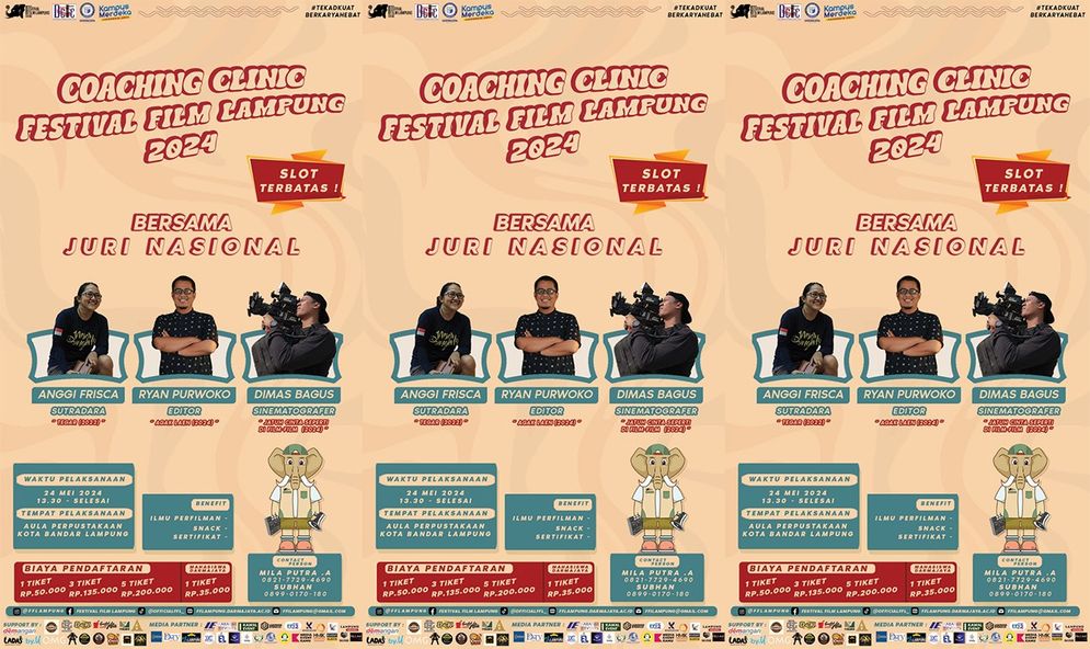 Panitia Festival Film Lampung (FFL) 2024 akan menggelar Coaching Clinic dengan juri nasional pada 24 Mei 2024.