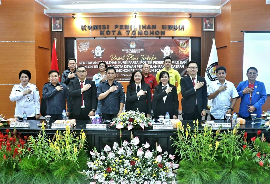 Rapat Pleno Terbuka Penetapan Perolehan Kursi Parpol dan Calon Terpilih Anggota DPRD Kota Tomohon dalam Pemilu 2024. (Foto: Istimewa)