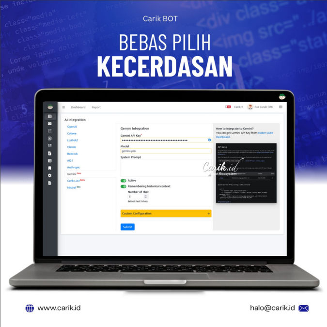 Tampilan Dashboard Carik Bot 