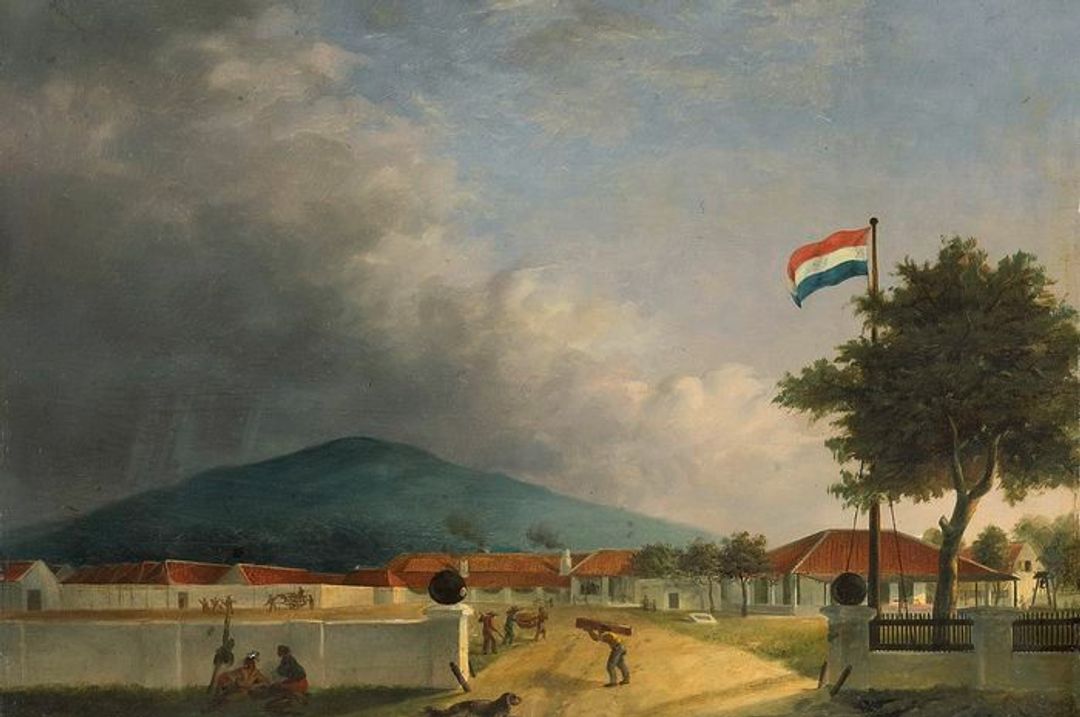Lukisan bertajuk De suikerfabriek Kedawong bij Pasoeroean op Java karya H.Th. Hesselaar, 1849. Pemandangan kompleks Pabrik Gula Kedawong dekat Pasuruan di Jawa. 