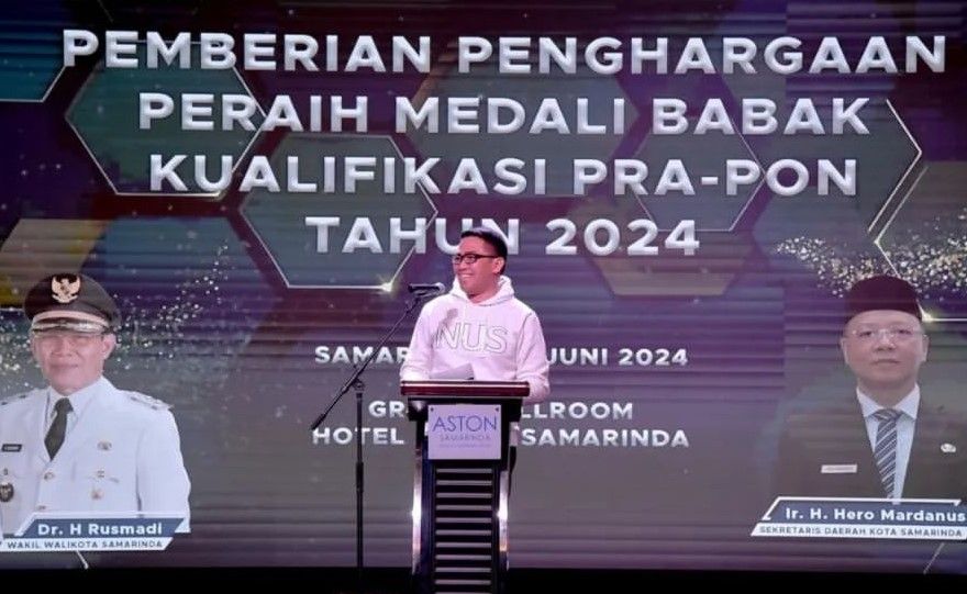 Wali Kota Samarinda Andi Harun dalam acara Pemberian Penghargaan Peraih Medali Babak Kualifikasi Pra-PON Tahun 2024,  Minggu (23/6/2024) malam.