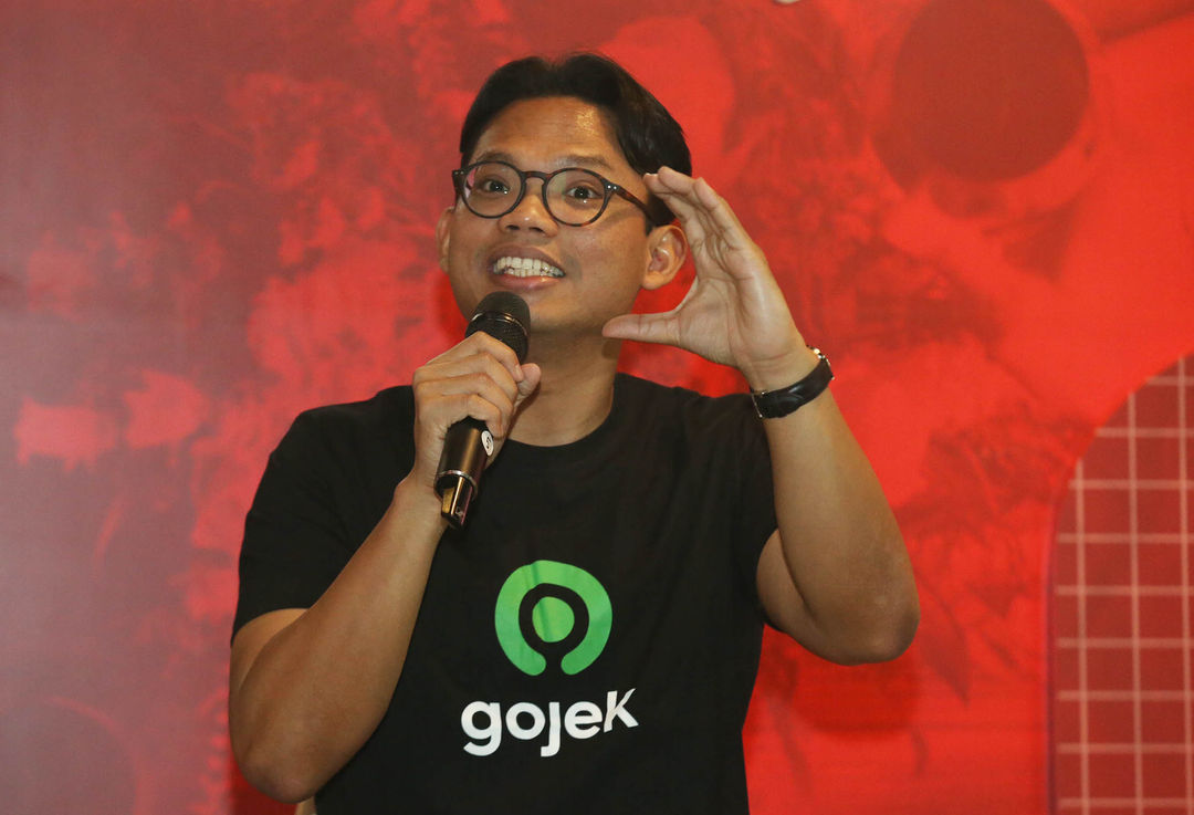 Head of Marketing Food & Ads Gojek Ignatius Satrio dalam sesi diskusi disela peluncuran inovasi terbaru dari Gojek yaitu GoDineIn di Jakarta. Foto : Panji Asmoro/TrenAsia