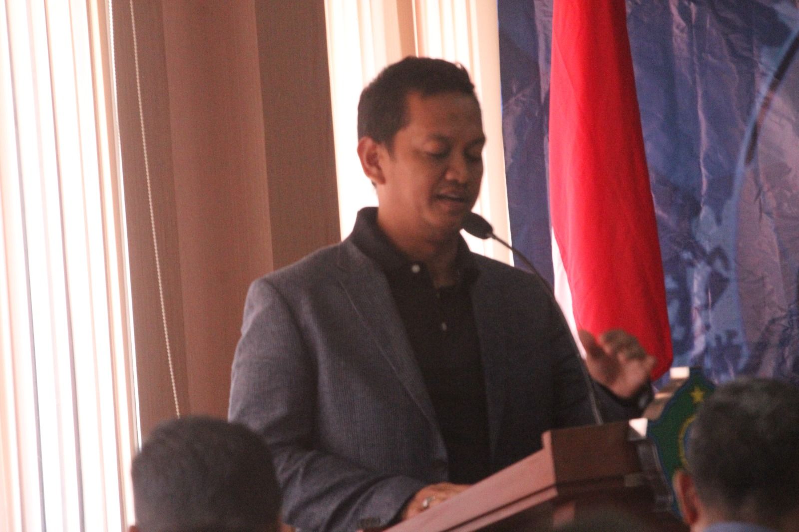 Ketua Umum Askab PSSI Sidoarjo Budi Basuki saat memberikan sambutan di Kongres Biasa PSSI Sidoarjo