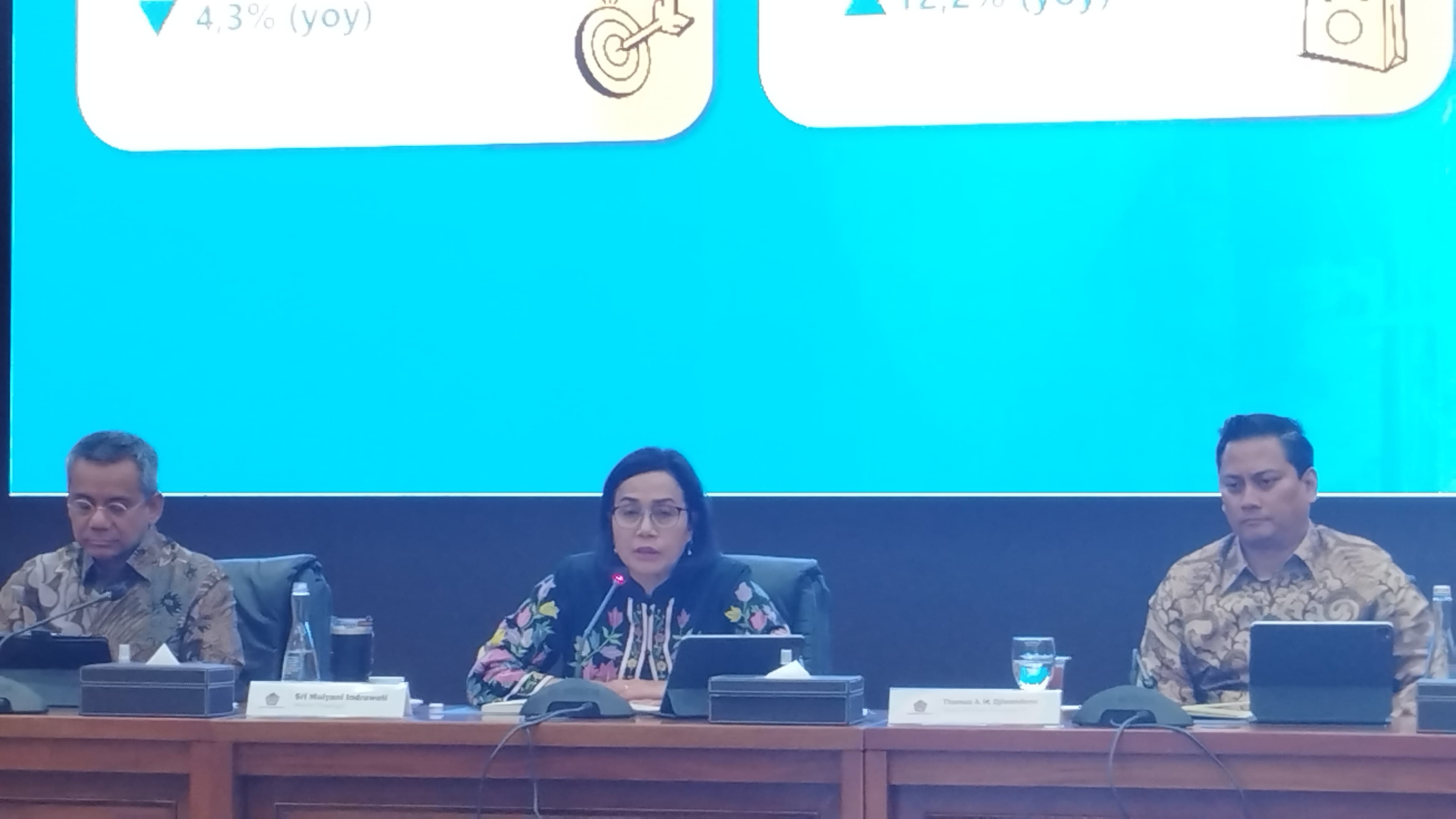 Sri Mulyani dalam konferensi pers virtual APBN Kita Juli 2024 di Kantor Kementerian Keuangan, Jakarta, Selasa, 13 Agustus 2024.