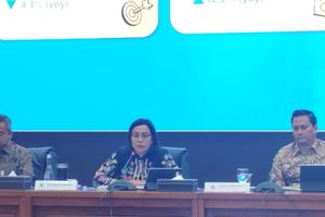 Sri Mulyani dalam konferensi pers virtual APBN Kita Juli 2024 di Kantor Kementerian Keuangan, Jakarta, Selasa, 13 Agustus 2024.