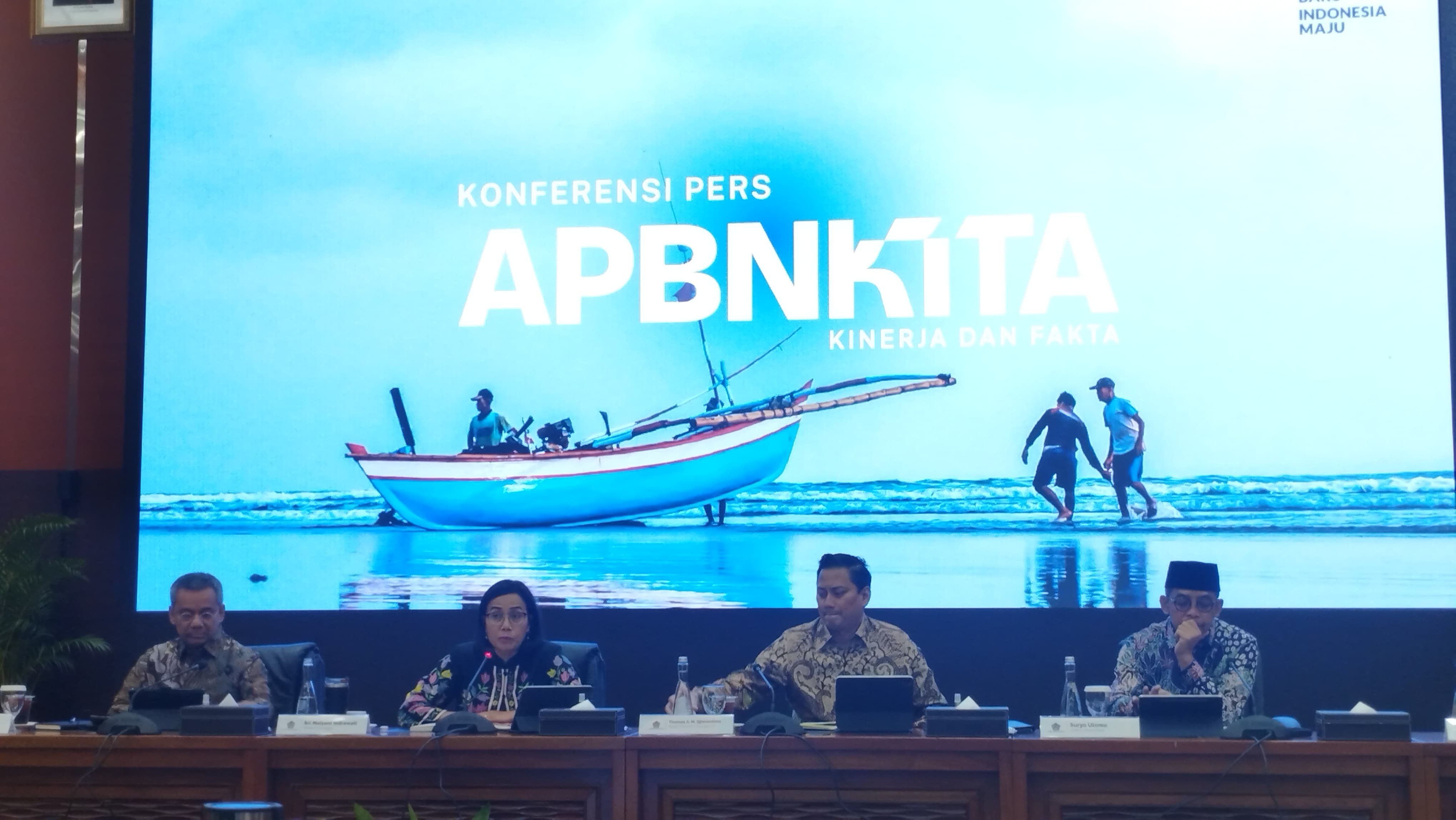 Sri Mulyani dalam konferensi pers virtual APBN Kita Juli 2024 di Kantor Kementerian Keuangan, Jakarta, Selasa, 13 Agustus 2024.