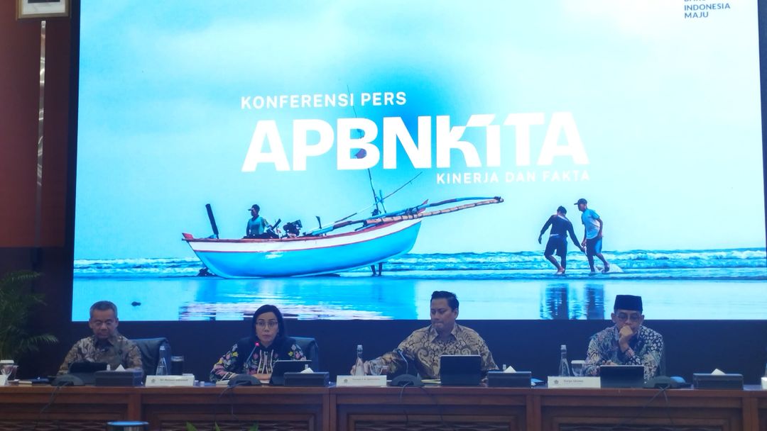 Sri Mulyani dalam konferensi pers virtual APBN Kita Juli 2024 di Kantor Kementerian Keuangan, Jakarta, Selasa, 13 Agustus 2024.