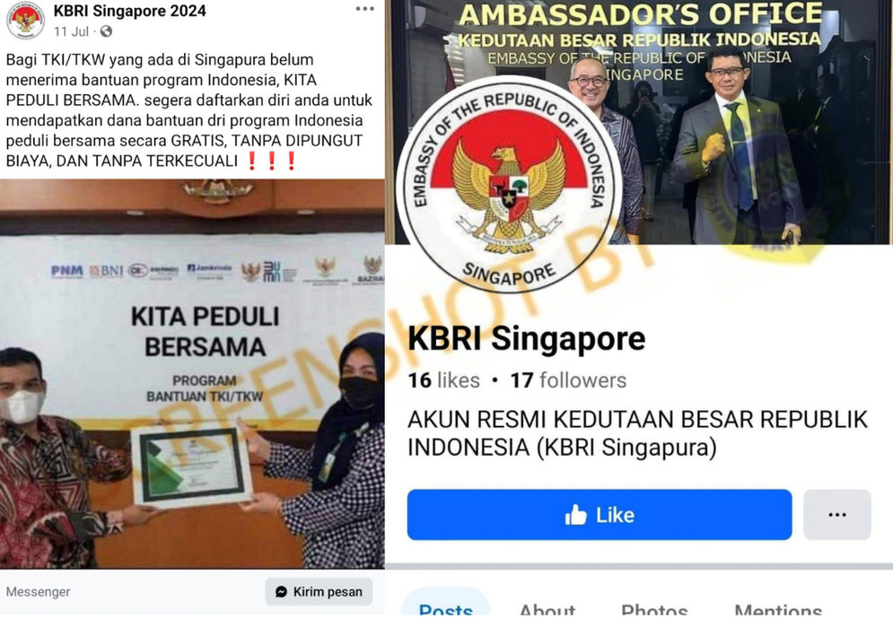 Waspada Penipuan, Akun Facebook KBRI Singapore!