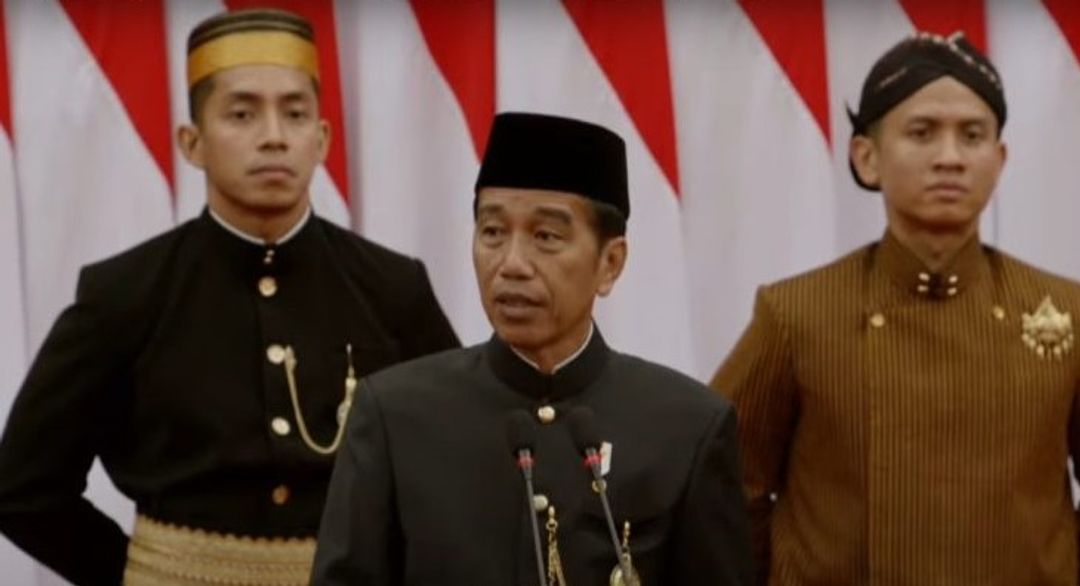 Presiden Joko Widodo (Jokowi) saat menyampaikan pidato di Sidang Tahunan MPR dan Sidang Bersama DPR-DPD di Gedung MPR/DPR/DPD, Senayan, Jakarta, Jumat, 16 Agustus 2024.