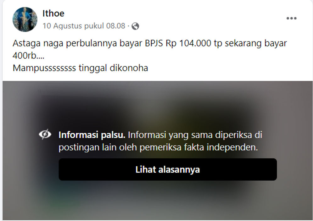 Hoaks: Iuran BPJS Kesehatan Naik jadi Rp 400.000