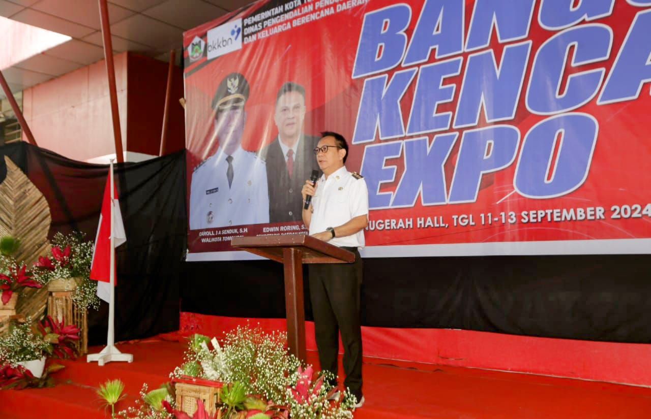 Wali Kota Tomohon Caroll Joram Azarias Senduk saat menyampaikan sambutan pada pembukaan kegiatan Bangga Kencana Expo 2024 yang digelar Dinas Pengendalian Penduduk dan Keluarga Bencana (DPPKB) Daerah Kota Tomohon. (Foto: Istimewa)