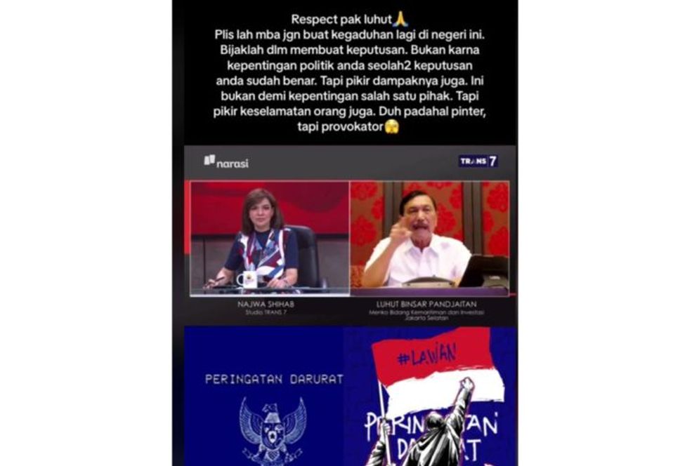 Hoaks: Video Luhut Marahi Najwa karena Dukung Demo Penolakan Revisi UU Pilkada