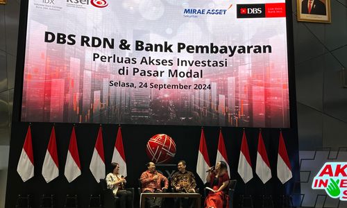 Seremoni kerja sama Bank DBS Indonesia dan Mirae Asset Sekuritas di Bursa Efek Indonesia (BEI), Jakarta, Selasa, 24 September 2024.