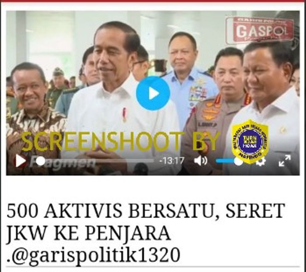 Hoaks: 500 Aktivis Bersatu, Seret JKW ke Penjara