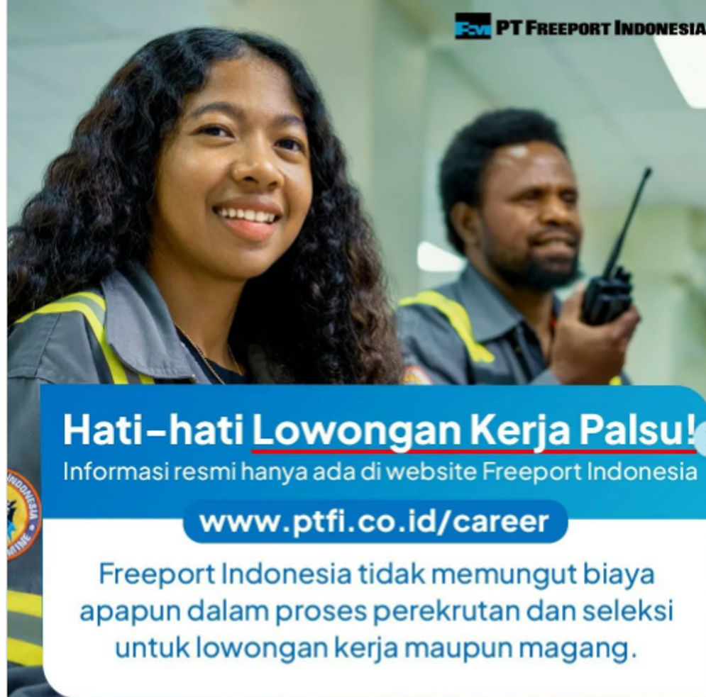 Hoaks Pengumuman Lowongan Kerja PT Freeport Indonesia dengan Gaji Hingga Rp 25 Juta