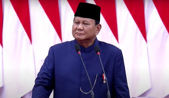 Prabowo Subianto saat pelantikan presiden RI 2024-2029 di Jakarta, Minggu, 20 Oktober 2024.