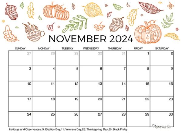 Ilustrasi kalender november 2024.