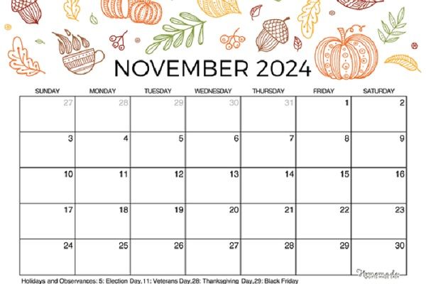 Ilustrasi kalender november 2024.