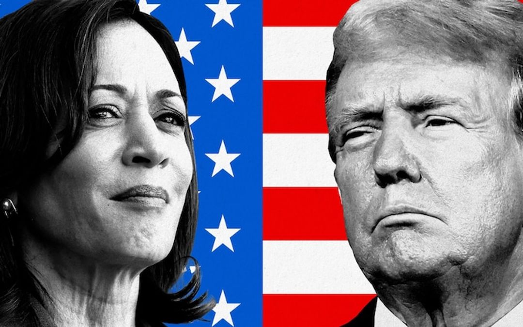 Ilustrasi Kamala Harris melawan Donald Trump di Pilpres AS 2024.