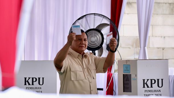 Prabowo Nyoblos di Bojong Koneng, Beri Pesan: Menang Kalah Biasa, Utamakan Kerja Sama