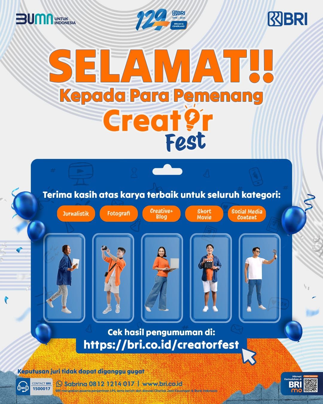 Para Pemenang BRI CreatorFest 2024 Resmi Diumumkan, Berikut Daftar Namanya!