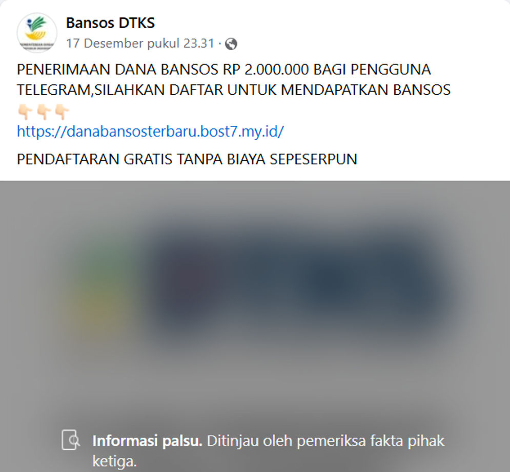 Hoaks: Tautan Pencairan Bansos Rp 2 Juta Melalui Telegram, Cek Faktanya Yuk!