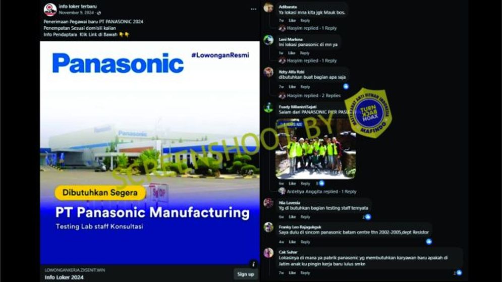 Waspada ini Konten Penipuan: Lowongan Kerja di Panasonic