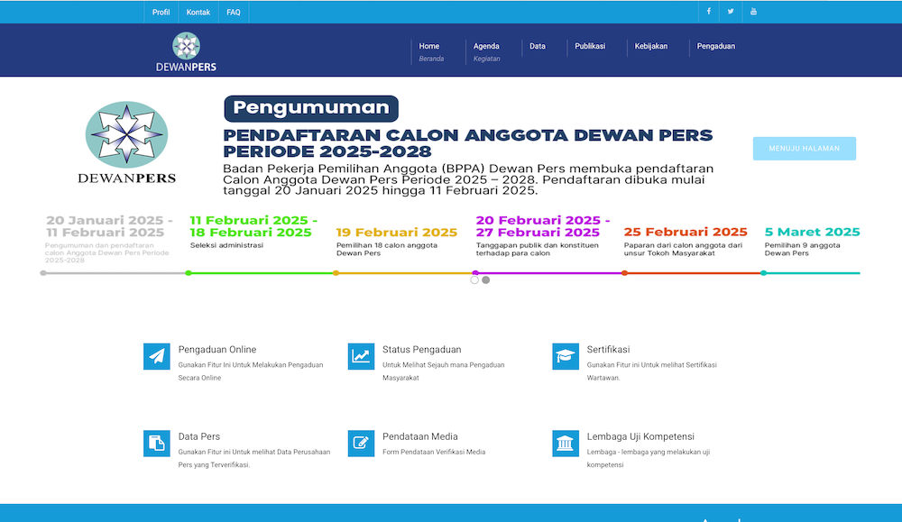Badan Pekerja Pemilihan Anggota (BPPA) Dewan Pers menjaring calon anggota Dewan Pers periode 2025-2028 yang terdiri dari wartawan, pimpinan perusahaan pers, dan tokoh masyarakat.
