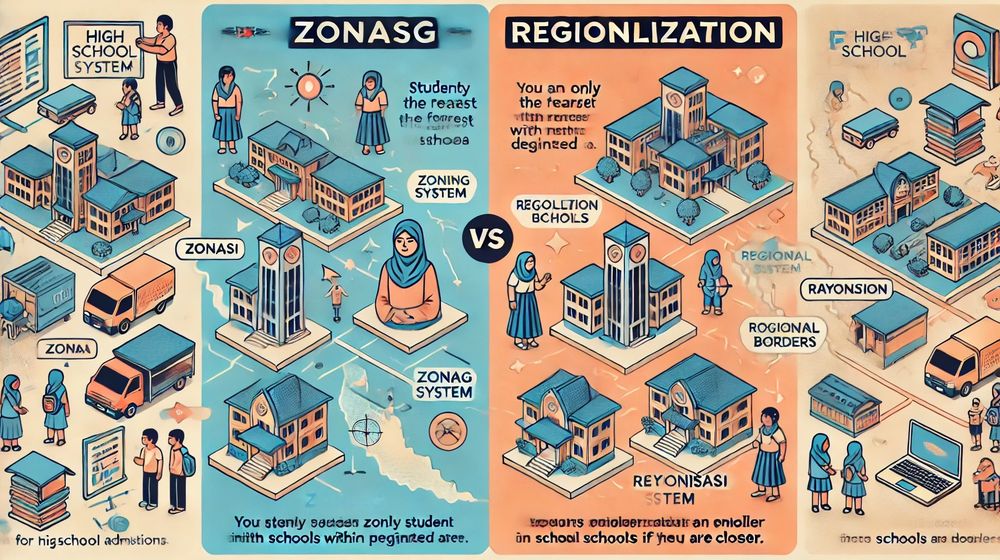 DALL·E 2025-03-05 07.24.41 - An infographic illustrating the difference between the zoning (zonasi) and regionalization (rayonisasi) systems for high school admissions in Indonesi.jpg