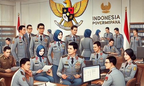 DALL·E 2025-03-10 15.04.50 - A realistic illustration of a group of civil servants (PNS) in Indonesia wearing official uniforms, working in an office environment. Some are discuss.jpg