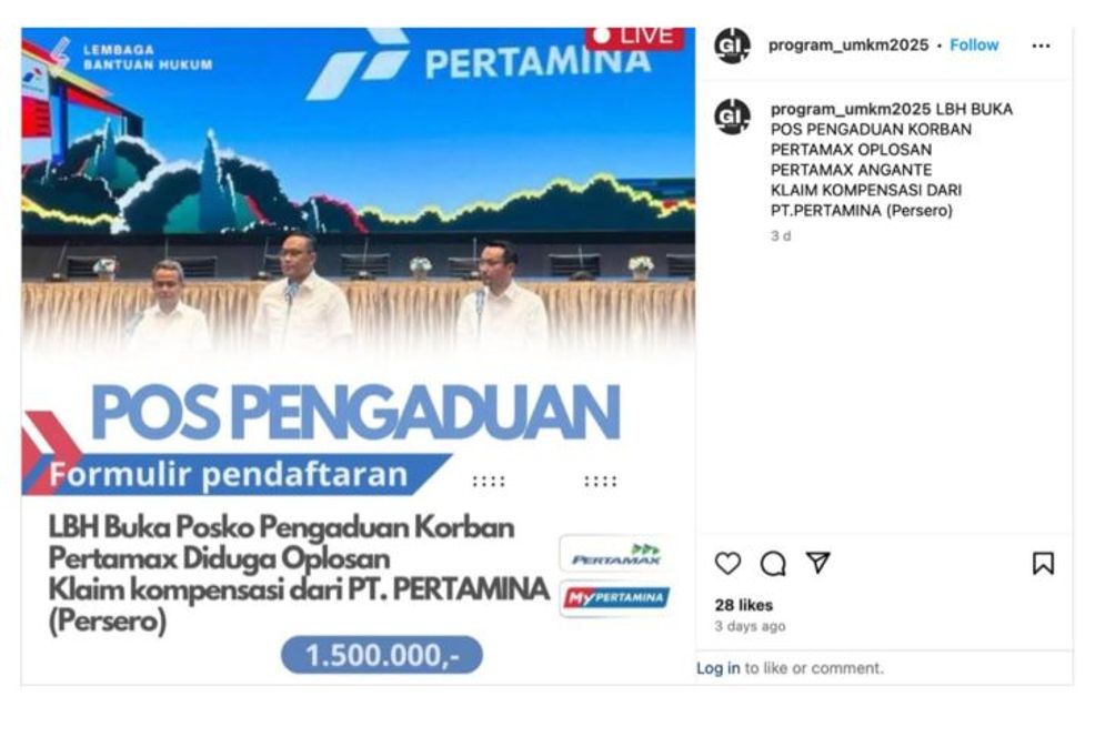 Hoaks:Tautan Kompensasi Rp  1,5 juta bagi Korban Blending BBM