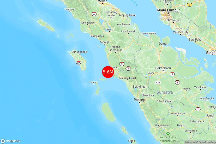 INFO BMKG: Gempa Guncang Mandailing Natal di Laut 83 Km Barat Daya 5.6 Magnitudo 18 Mar 2025 pukul 05:23