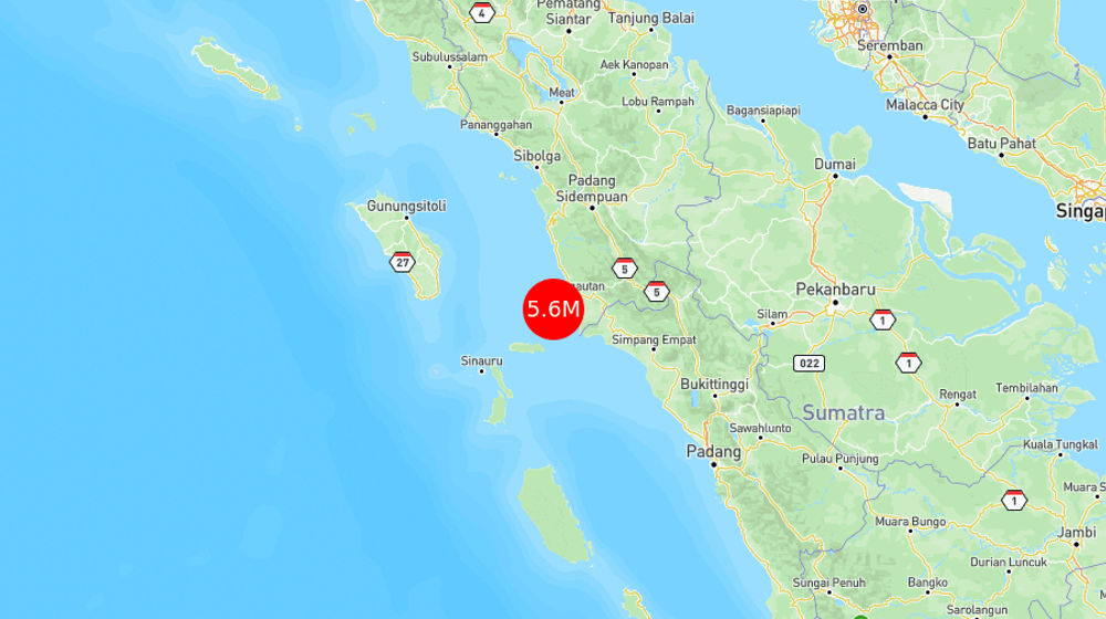 INFO BMKG: Gempa Guncang Mandailing Natal di Laut 83 Km Barat Daya 5.6 Magnitudo 18 Mar 2025 pukul 05:23