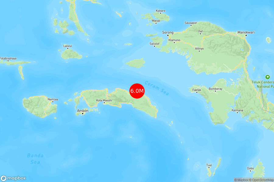 INFO BMKG: Gempa Guncang Seram Bagian Timur di Laut 46 Km Barat Laut 6.0 Magnitudo 18 Mar 2025 pukul 00:32