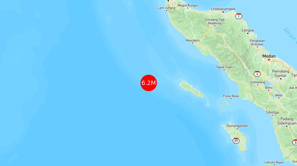 INFO BMKG: Gempa Guncang Sinabang di Laut 192 Km Barat Laut 6.2 Magnitudo 08 Apr 2025 pukul 02:48