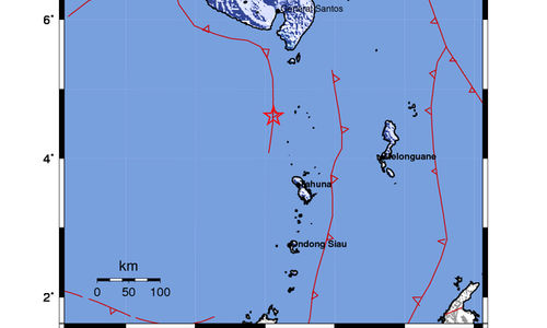 INFO BMKG: Gempa Guncang Tahuna, Kep. Sangihe di Laut 118 Km Barat Laut 5.0 Magnitudo 09 Apr 2025 pukul 02:25