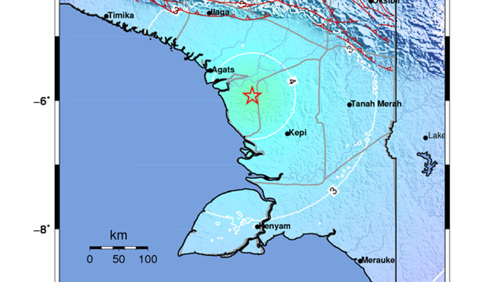 INFO BMKG: Gempa Guncang Asmat, Papua Selatan di Darat 105 Km Tenggara 5.9 Magnitudo 10 Apr 2025 pukul 14:53