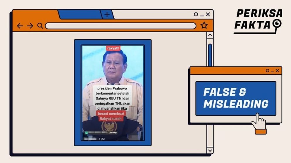 Hoaks: Video Prabowo Peringatkan akan Musnahkan TNI-Polri,  ini Hasil Penelusaran Faktanya