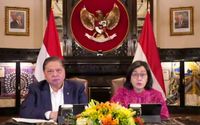 Menteri Koordinator Bidang Perekonomian Airlangga Hartarto dan Menteri Keuangan Sri Mulyani konferensi pers perkembangan lanjutan negosiasi dagang Indonesia-AS pada Jumat, 25 April 2025.