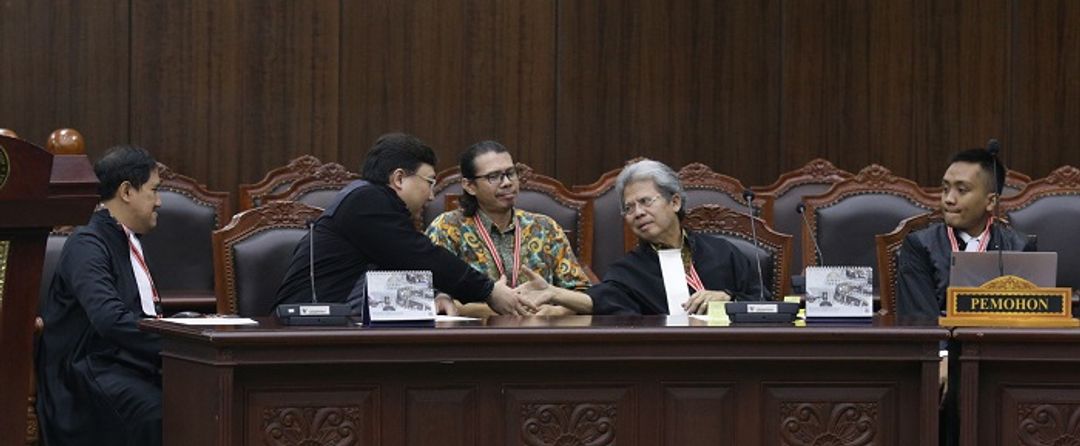 Para pemohon dan kuasanya dalam sidang Pengucapan Putusan Nomor 105/PUU-XXII/2024 yang dipimpin Ketua MK Suhartoyo, Selasa, 29 April 2025. 