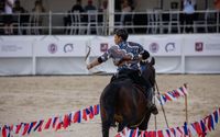 Atlet Horseback Archery dari Klaten, Muhammad Yahya Ayyas dalam event The Center of National Equestrian Traditions International Cup 2024 di Russia. 