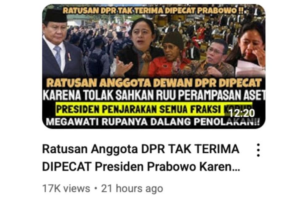 Hoaks: Ratusan anggota DPR dipecat karena tolak RUU Perampasan Aset
