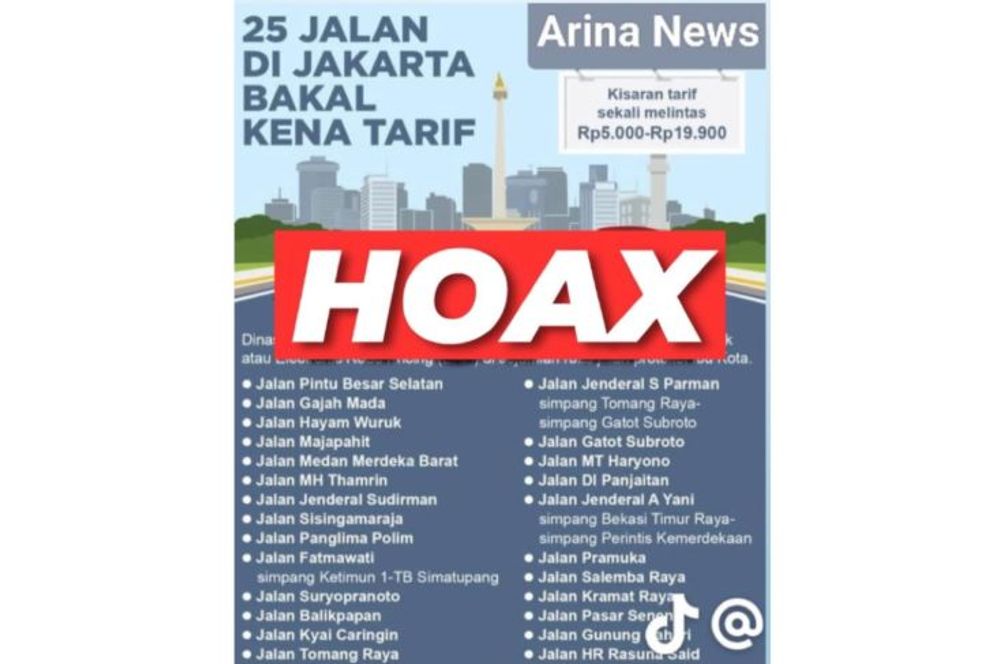 Hoaks: 25 Ruas Jalan di Jakarta Berbayar, Cek Faktanya Yuk