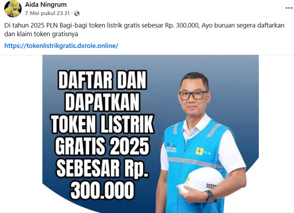 Hoaks: Tautan Token Listrik PLN Gratis Senilai Rp 300.000